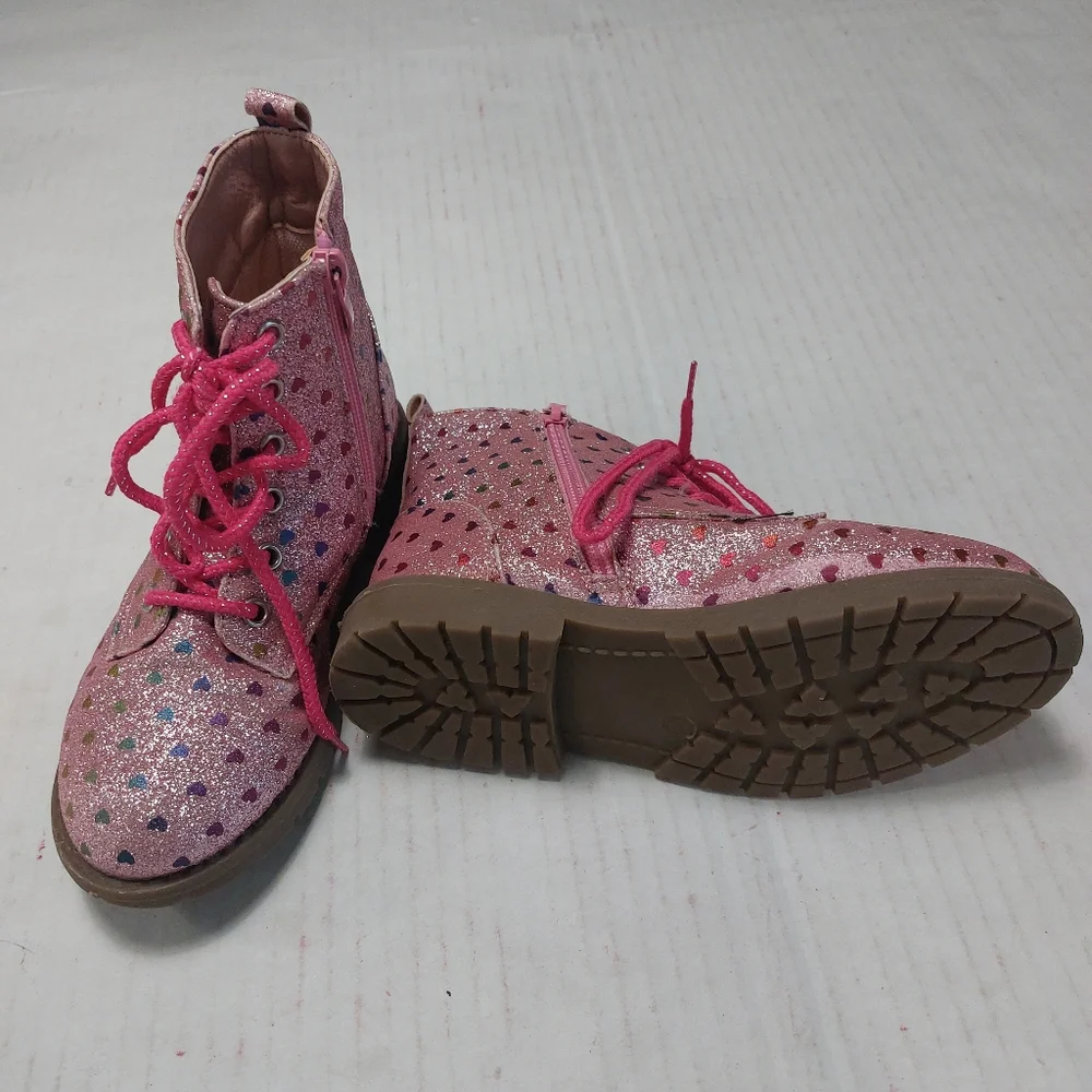 Girls Pink Glitter Combat Boots Size 13
